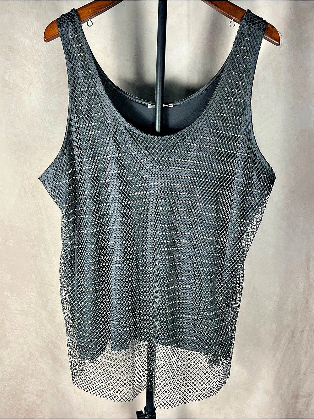 Maurices 2X Black Rhinestone Mesh Tank Top Sparkly Party Y2K